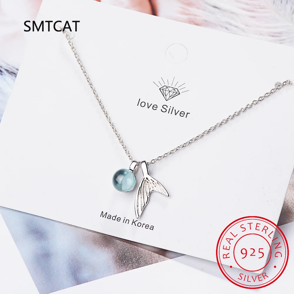 Ожерелье с подвеской из стерлингового серебра 925 пробы синим топазом и океанским