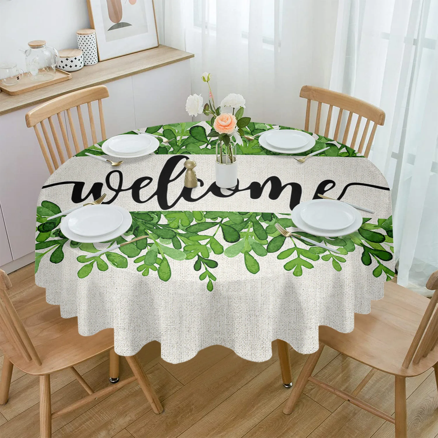 

Summer Watercolor Plants Round Tablecloth Party Kitchen Dinner Table Cover Holiday Decor Waterproof Tablecloth coffee picnic mat