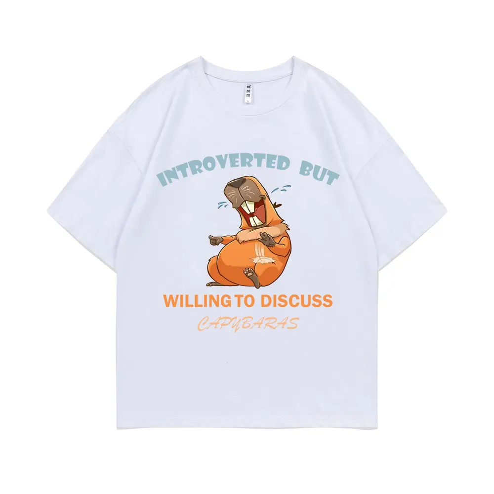 

Introverted But Willing To Discuss Capybaras Funny Print T-shirt Men Women Fashion Loose T Shirts Male Oversized Tops Streetwear