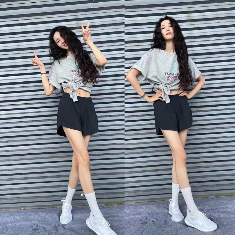 NWT Women's Summer Sports Shorts Fake Two Piece Pants Quick Dry Gym Workout Clothing Tennis Female Trousers Running Sportswear