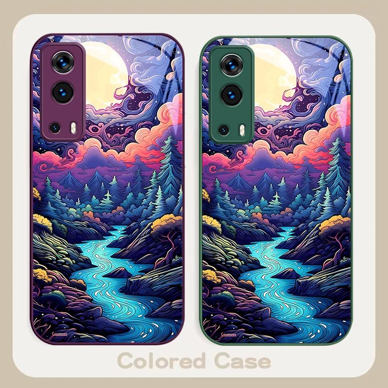 Anime Forest Moon Rive For VIVO Y72 X100 Pro Y55 16 V20 29 V30 X60 Y11s Y20 X80 5G Y36 4G V23e Tempered Glass Phone Case