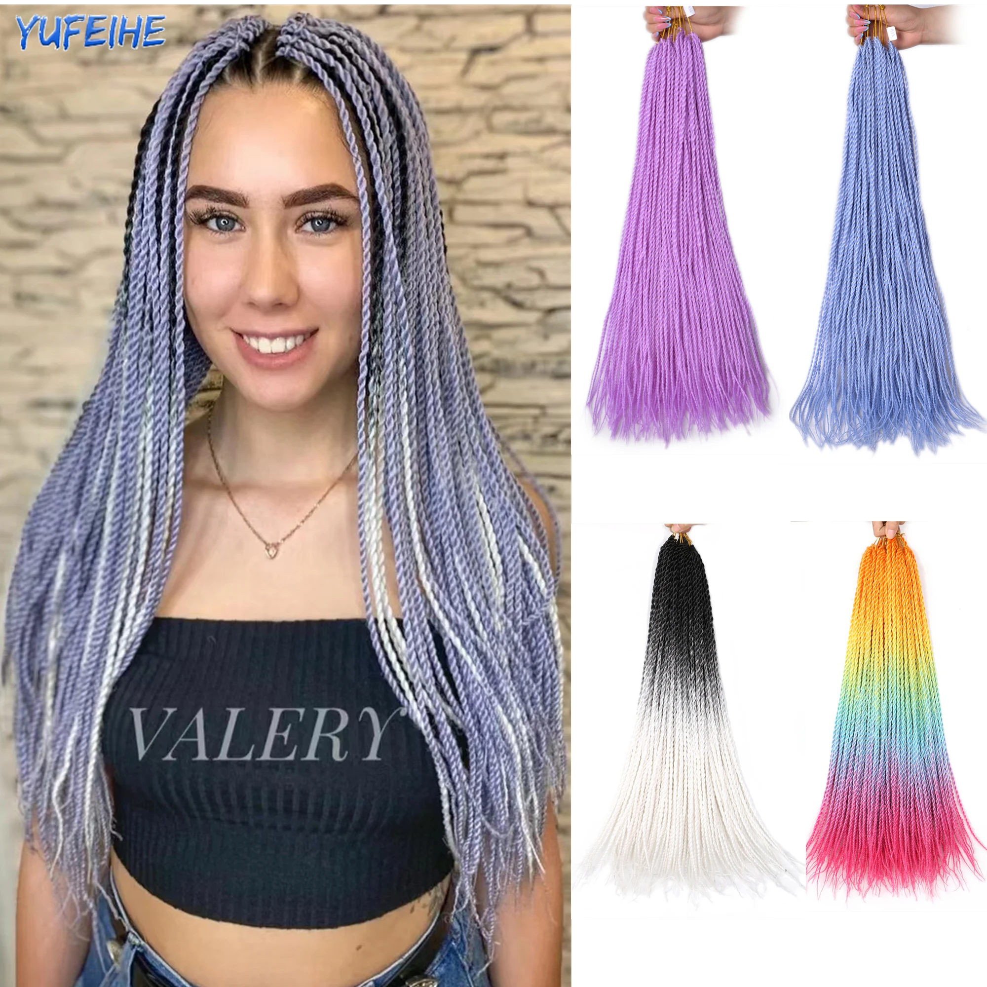 

Synthetic Senegalese Twist Hair Crochet Braids Thin Senegal Twists 24 Inch Ombre Braiding Hair Extensions for Women Blue Pink