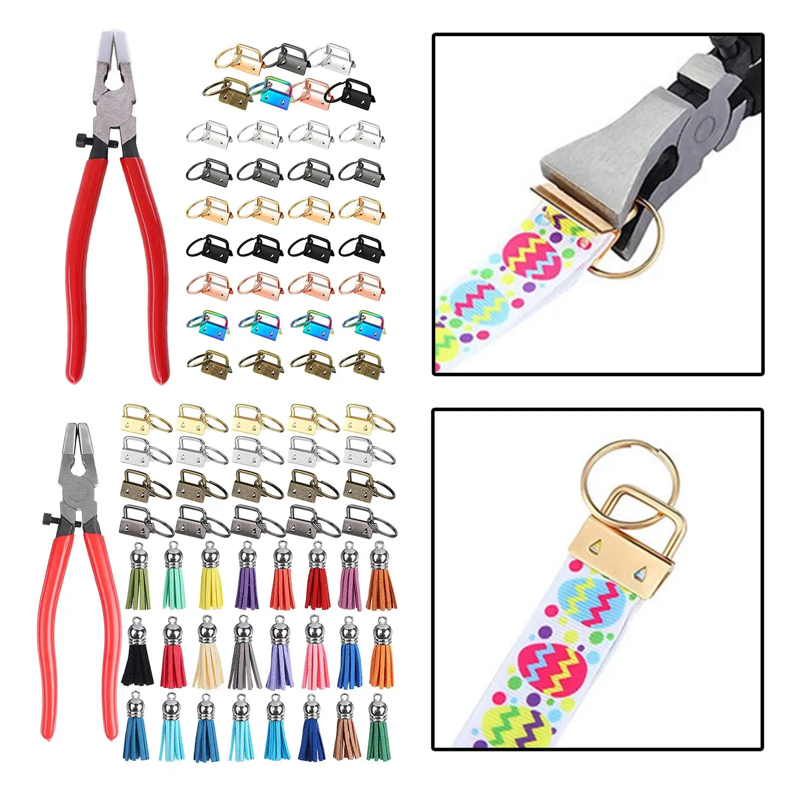 

1Set 1" Key Fob Hardware -25mm Key Fob Key-chain with 1Pcs Key Fob Glass Running Pliers for Key Fob Wristlets Bag Phone Ribbon