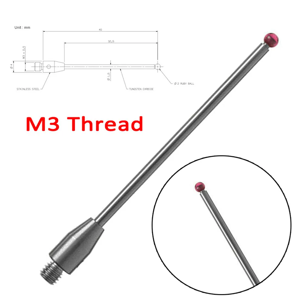 

CMM Touch Probe M3 Thread Probe Stylus 2mm Ball Tips 40mm Long A-5003-0053 Threaded Prob cerame Stylus Accessories Contact Probe