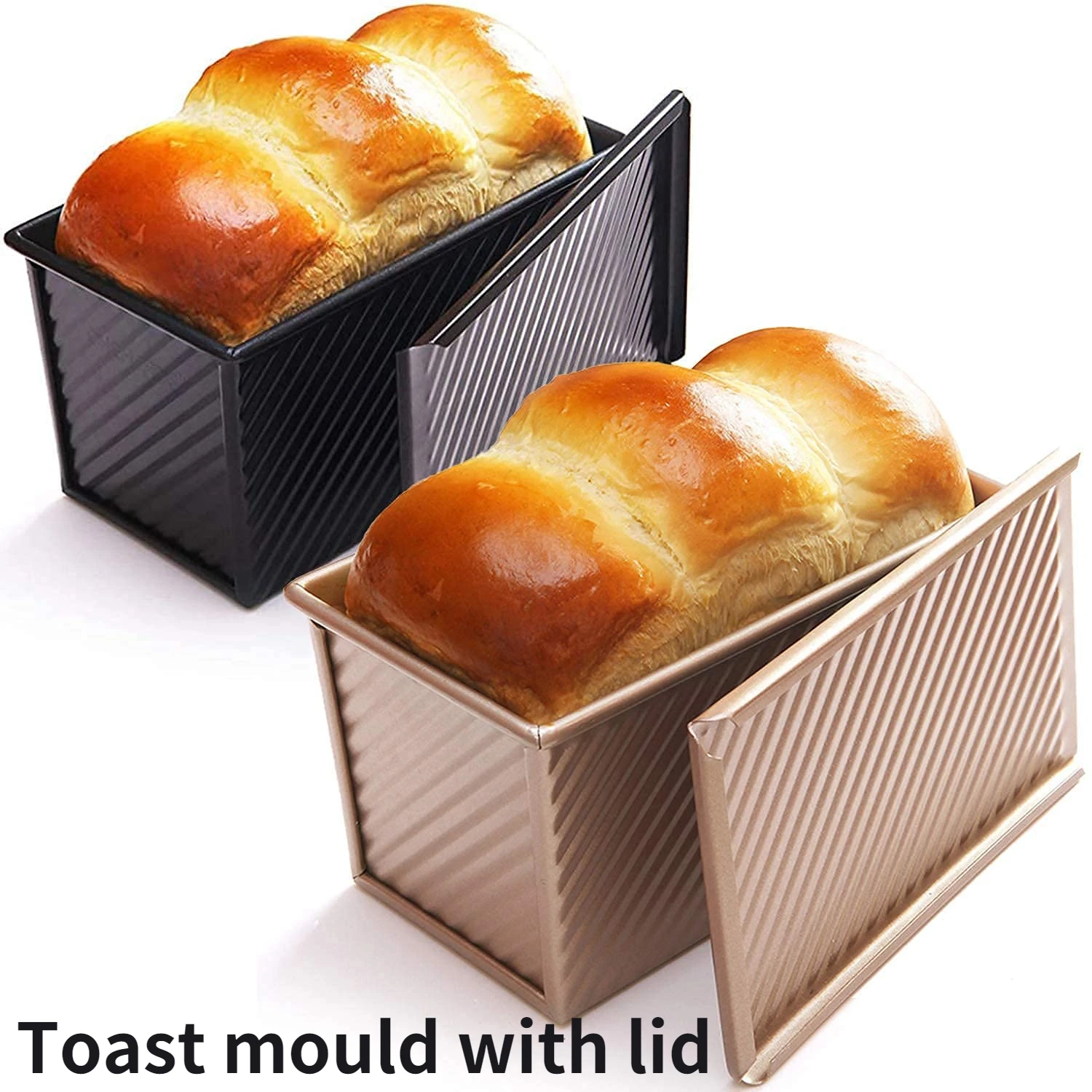 

450g Rectangle Loaf Pan with Cover Bread Baking Mould Cake Toast Non-Stick Toast Box with Lid Gold Aluminized Steel Bread Mould