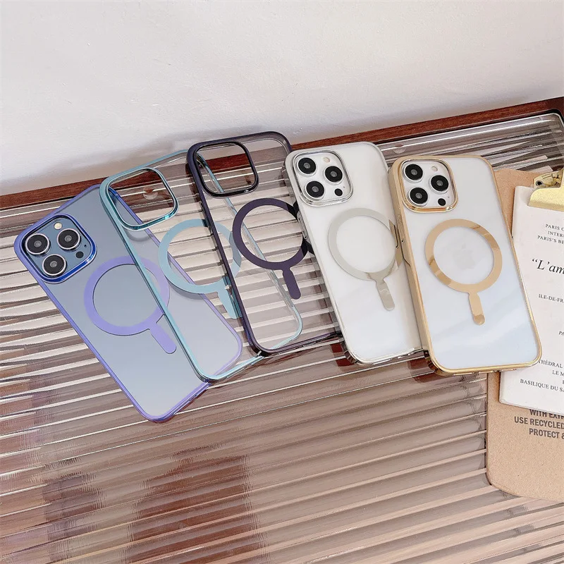 

Applicable to 14 Simple Electroplating PC Magnetic Case iPhone13Promax Transparent 12 Wireless Charging Magsafe
