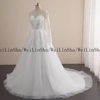 welinsha sweetheart white beading white lace wedding dresses real shot full sleeve bridal gowns 2022 a line tulle robe de mari%c3%a9e