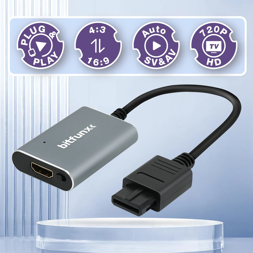 Фото Адаптер BitFunx 720P Svideo/AV-HDMI для SNES/N64/SFC/NGC NTSC/PAL 4:3/16:9, переключатель соотношения сторон, композитный преобразователь HDMI №3