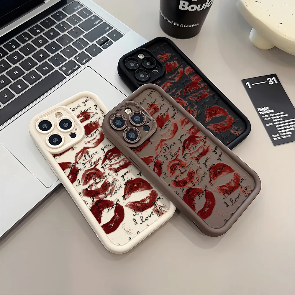 Фото Чехол для телефона с принтом черных и красных губ и поцелуев для iPhone 13, чехол для iPhone 16 Pro 11 12 14 15 17 Pro Max 16e XR XS, мягкий силиконовый чехол №4