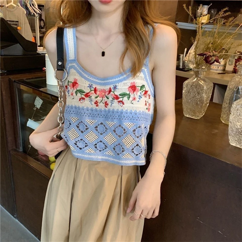 

Летняя богемная вышивка, женская Свободная майка без рукавов, пляжный стиль, повседневные шикарные выходные Топы