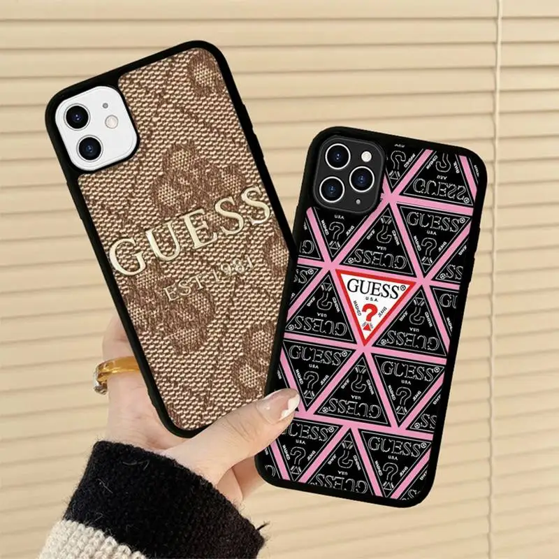 

Stylish Triangle Letter Guess Phone Case Silicone PC+TPU Case for iPhone 11 12 13 Pro Max 8 7 6 Plus X SE XR Hard Fundas