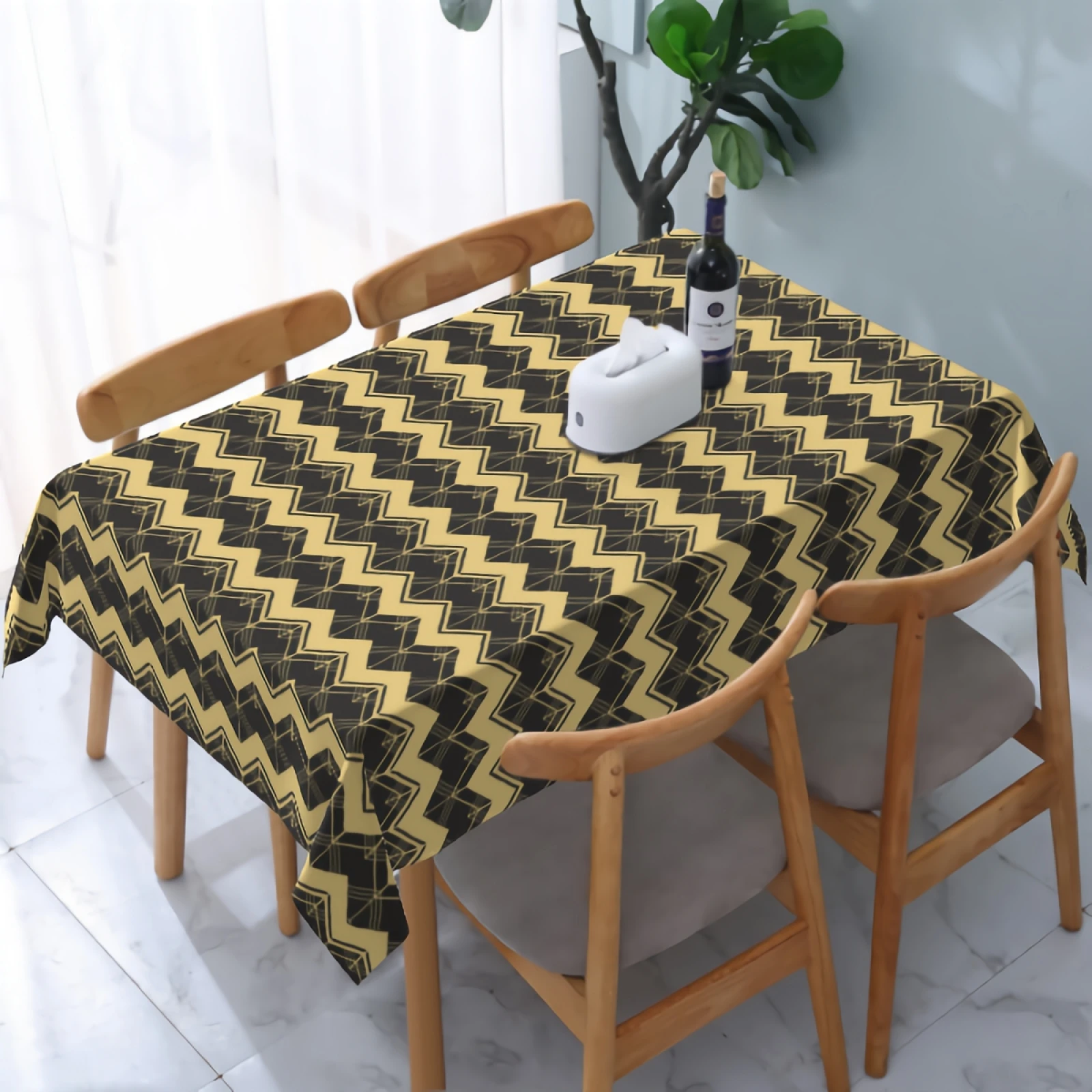 

Black and Yellow Geometric Tablecloth Washable Stain and Wrinkle Resistant Water-Proof Table Cloth for Dining Table Party Decor