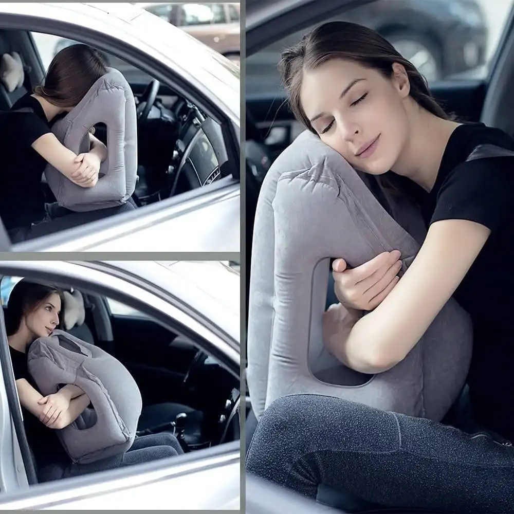 

PVC Inflatable Travel Pillow Portable Headrest Chin Support Cushions for Airplane Plane Car Office Rest Neck Nap Pillows dropshi