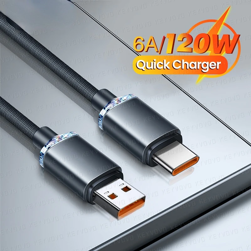 Кабель USB Type-C 120 Вт, сверхтолстый, 6 А, для Huawei P30, P40, P50 Pro, Xiaomi, суперзарядка, провод для быстрой зарядки, шнур для зарядки и передачи данных