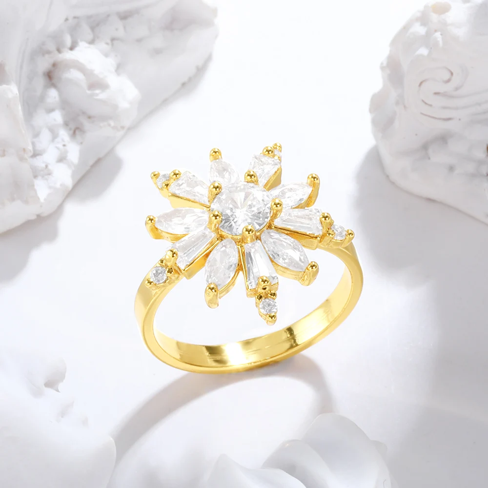 

Gold Color Romantic Rings For Women Opening Adjustable Flower Mosaic Zircon Couple Party Wedding Celebration Jewelry Sets