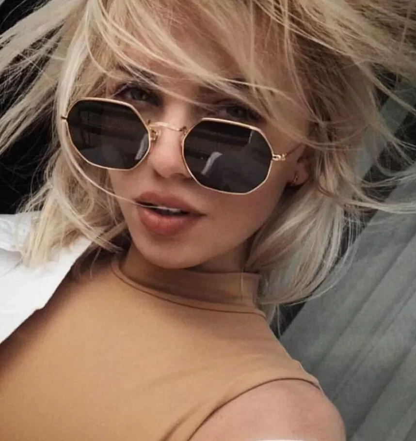 

New in Ladies hexagon sunglasse metal Women Brand Designer Fashion Rimless Clear Ocean Lenses Sun Glasses UV400 y2k hair acce