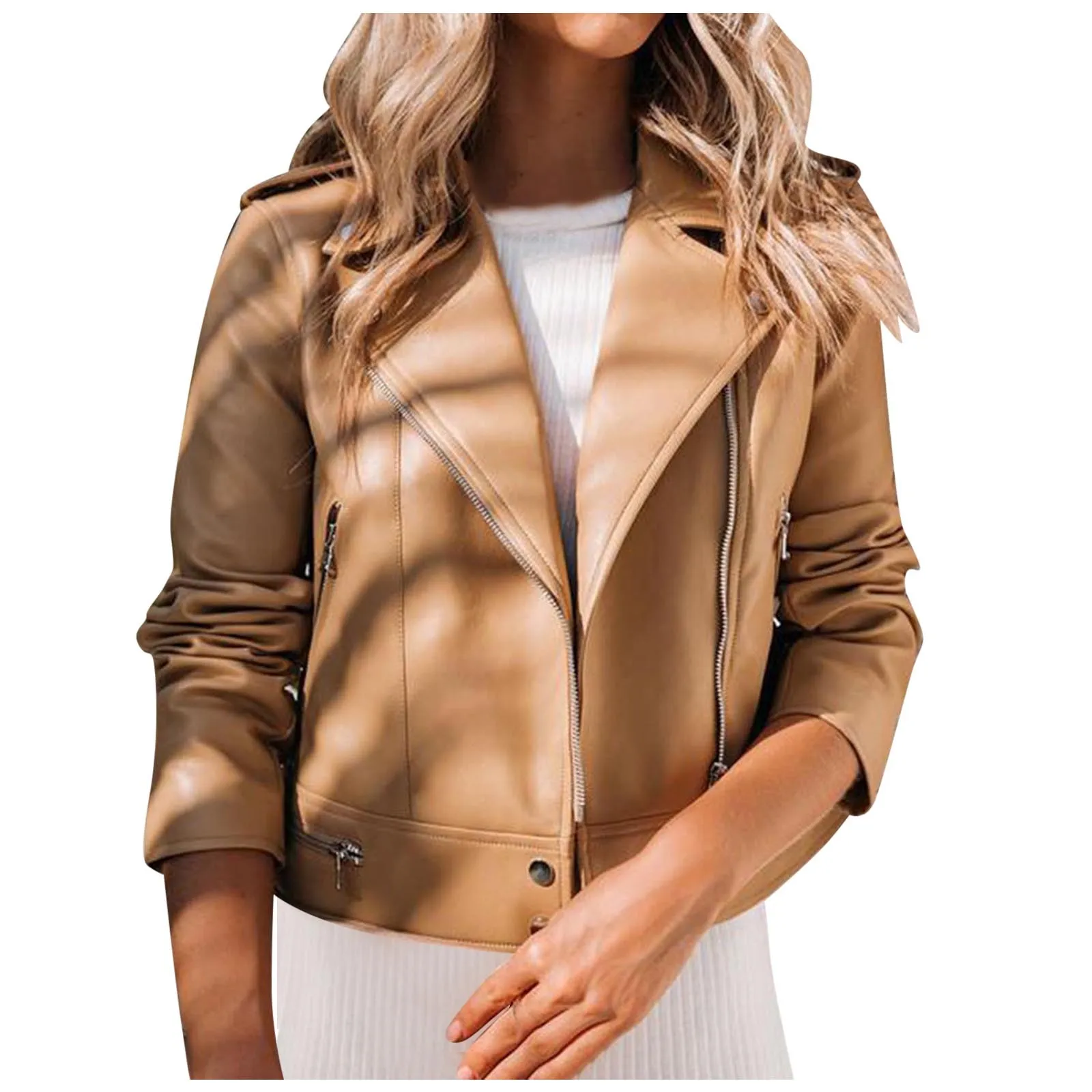 

Women Casual Solid Color Coat Jacket Lapel Long Sleeve Leather Sexy Slim Jacket Coat Formal Outwear Womens Parka Manteau