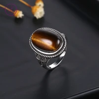 silver high quality natural tiger eye rings for women gifts vintage leaf decoration fine wedding party jewelry