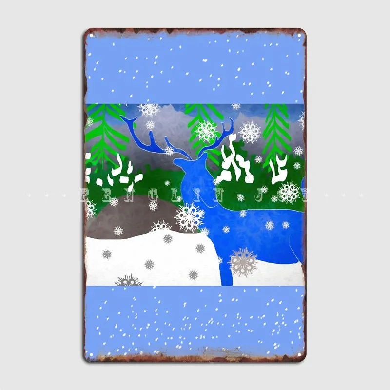 

Металлический плакат с оленем в снегу, постеры для кухни, кинотеатра, гостиной