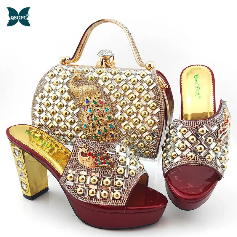 

Pretty Italian Women Shoes and Bag Set with Shinning Crystal 2020 Summer High Quality Afrian Lady Shoes and Bag Set for Party