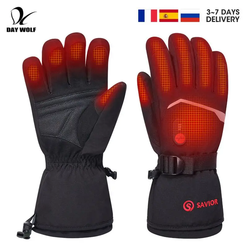 DAY WOLF Heated Ski Gloves Winter thermal Mittens Windproof Waterproof For Man Woman Cycling For Snowboarding 2022