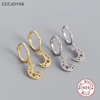 ccfjoyas 925 sterling silver geometric moon hollow star round hoop earring for women european and american light luxury jewelry