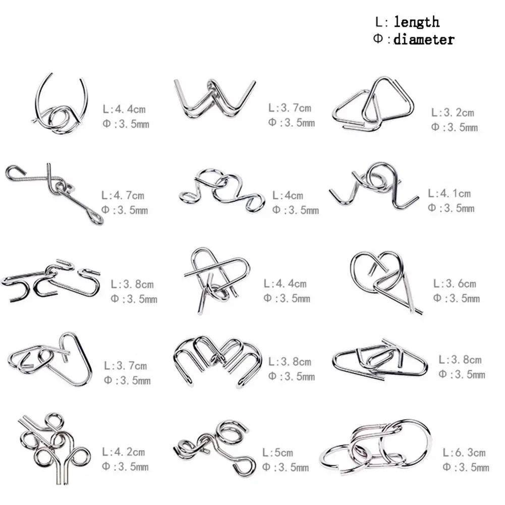 

15 Pcs/Set IQ Metal Puzzle Mind Brain Teaser Magic Wire Puzzles Game Education Toys for Children Adults Kids Gifts