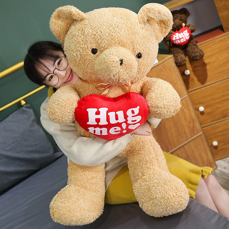 

30~90cm Hug Me Teddy Bear Doll Stuffed Holding Red Heart Animal Long Plush Toy Say Love Plushies Valentines' Day Girlfriend Gift