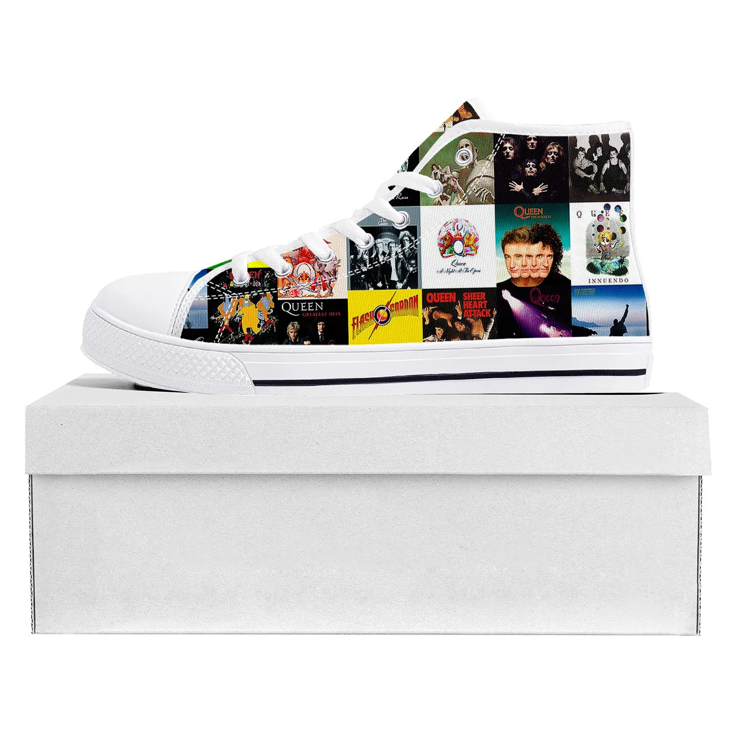 

Queen Rock Band Fashion High Top High Quality Sneakers Mens Womens Teenager Canvas Sneaker Casual Couple Shoes Custom Shoe White