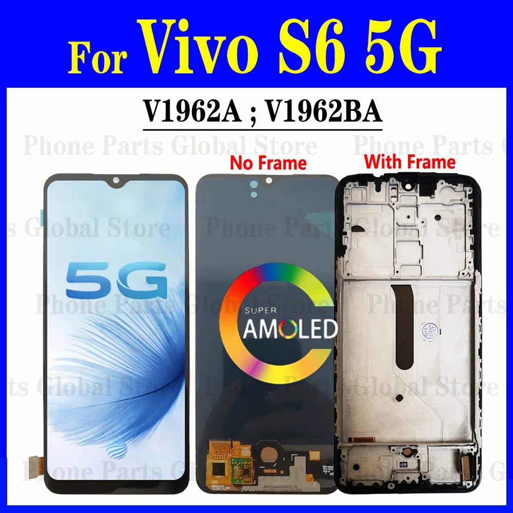 Дисплей для Vivo S6 5G ЖК-дисплей с рамкой V1962A V1962BA ЖК-экран сенсорным дигитайзером в