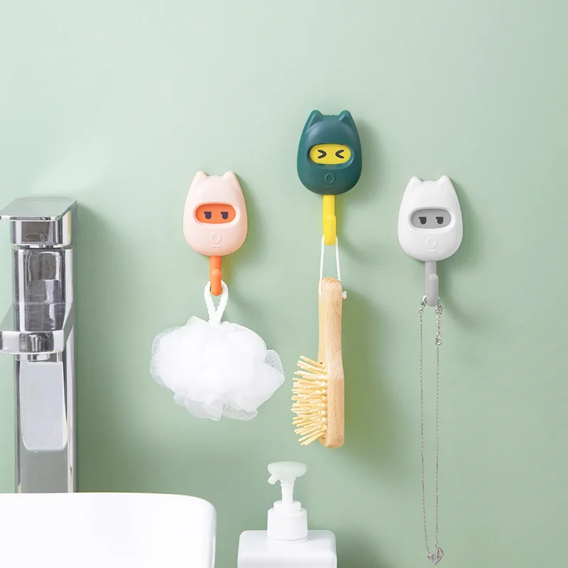 

3/6 PCS Cat Hook Cute Seamless Dormitory Bedroom Door Hangers Hooks Key Rack Wall Decoration Kitchen Bathroom Hook