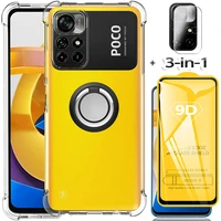 3 in 1 glass bumper case for poco m4 pro 5g shockproof clear cover pocophone m 4 pro xiaomi 11t phone cases poko m4 pro case