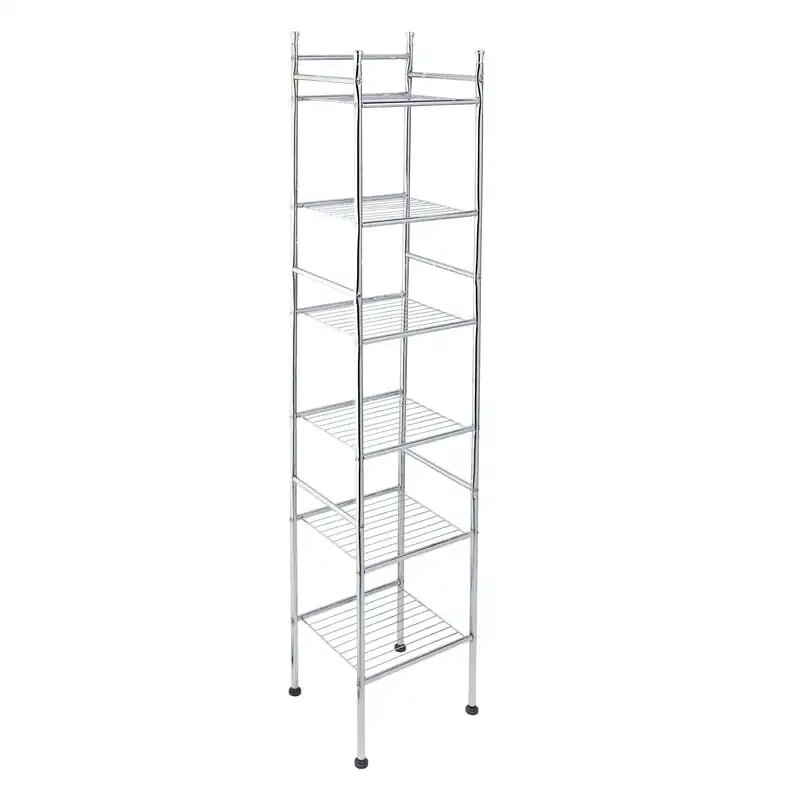 

Slim Storage Shelving Unit, Chrome, Clear Shelfs