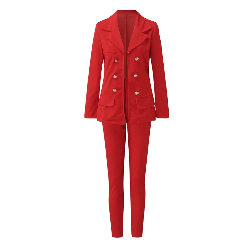 New Fashion High Waist Pants Sets Casual Commuter Blazer and Pants Two-Piece Solid Color Elegant Women's Blazer and Pants Set