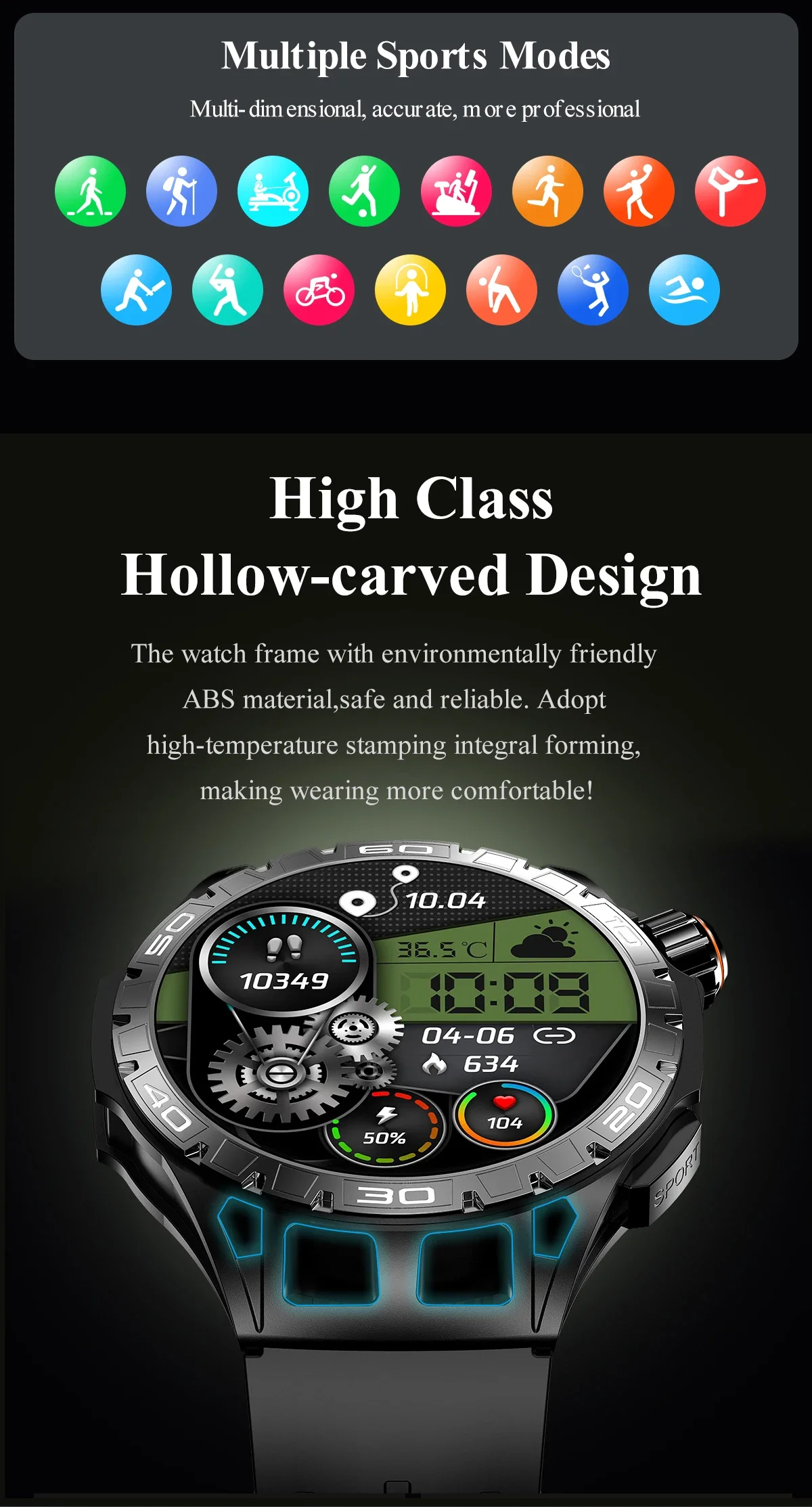 

Мужские водонепроницаемые спортивные умные часы с HD-экраном 2023 х1080, пульсометром и защитой класса IP68