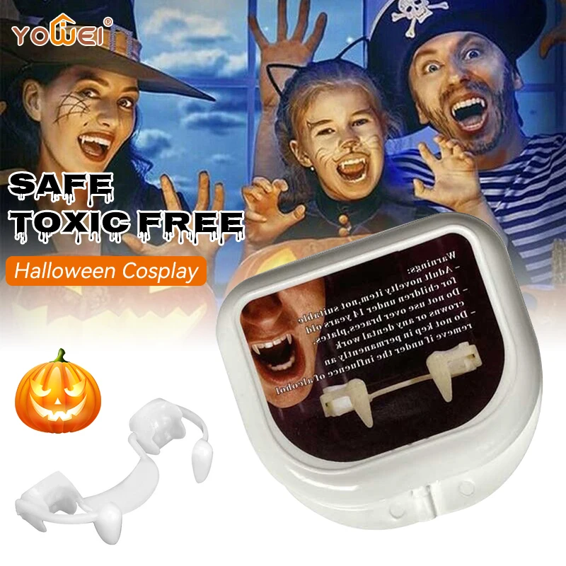 

Выдвижные Зубы вампира, украшение на Хэллоуин, вечеринку, ужас, кровавый зомби, поддельные зубы, клыки монстра, оборотенка, косплей, костюм, р...