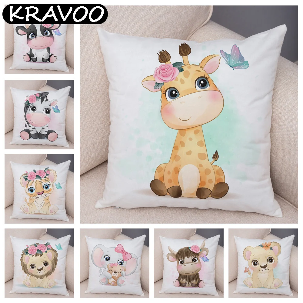 

Милый жираф, Лев, планшетофон, Декор, мультяшный животный принт, чехол для подушки, детская комната, диван для дома