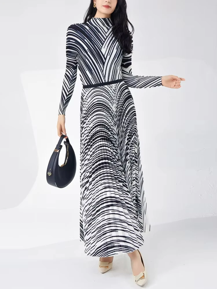 EGRM плиссированный комплект женская шикарная дизайнерская полосатая футболка с