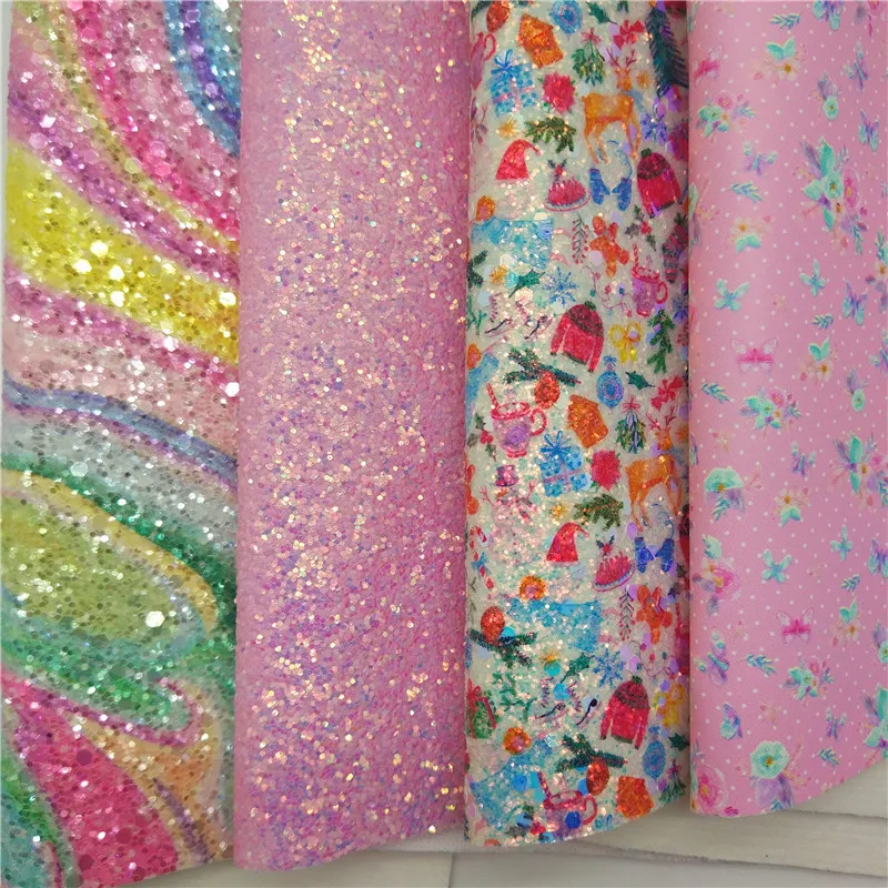 Радужная розовая блестящая кожа искусственная с цветочным принтом из