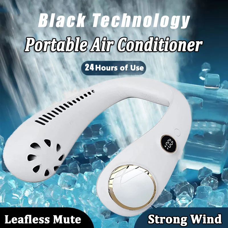 

Portable Air Conditioning Neck Fan Electric Fan Portable Bladeless Hanging Neck 3000mAh Rechargeable Air Cooler Summer Fans
