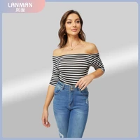 t shirts woman summer 2022 fashion knit sexy elegant pulovers mid sleeve off the shoulder top cheap wholesale women clothes