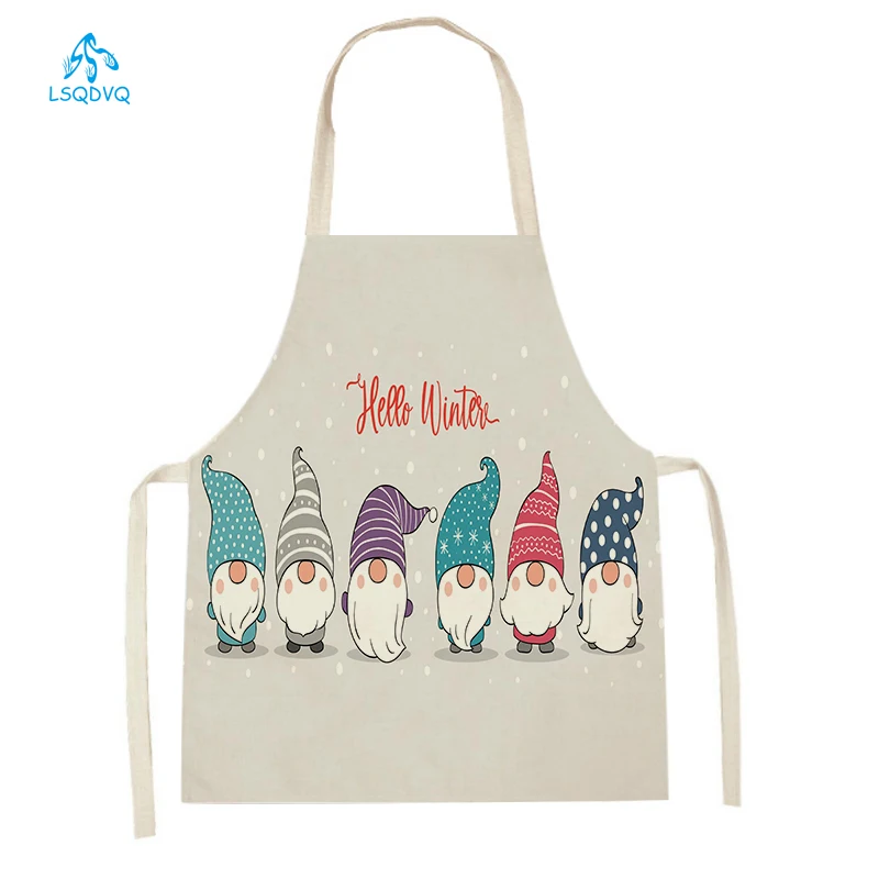 

Merry Christmas Cartoon Cat Linen Kitchen Aprons Baking Accessories Adult Kids Animal Cooking Cleaning Apron Sleeveless Pinafore