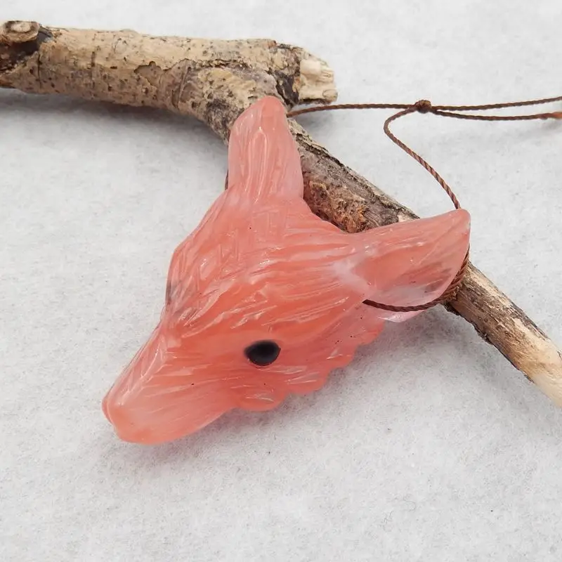 Handmade Jewelry Volcano Cherry Quncortz Handmade Wolf Head Pendant Necklace Accessories 42x29x14mm 13g