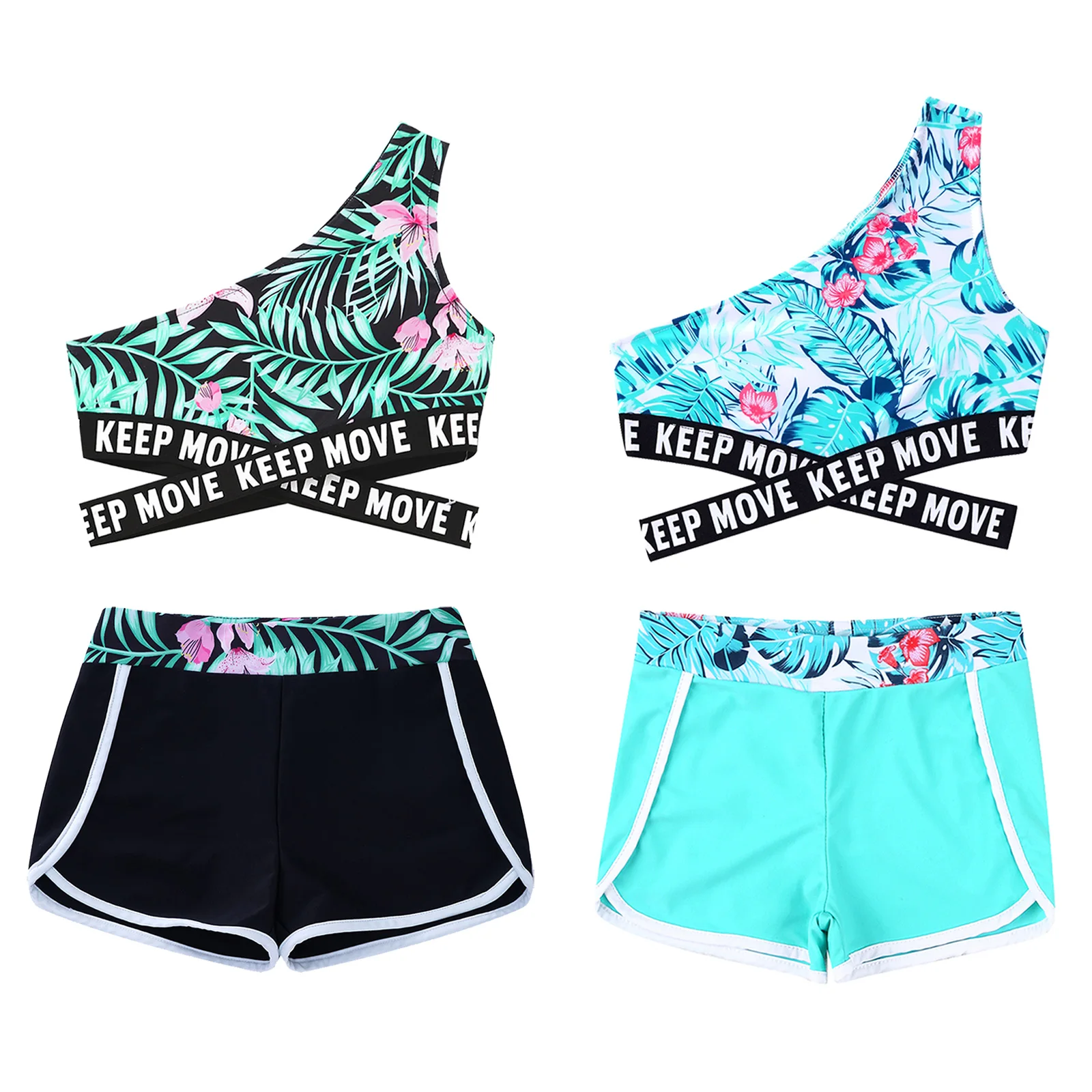 Kinder Mädchen Bedruckte Bade Bekleidung Set Single Shoulder Criss Cross Taille Bade Oberteile Mit Shorts Für Strand Pool Badeanzug