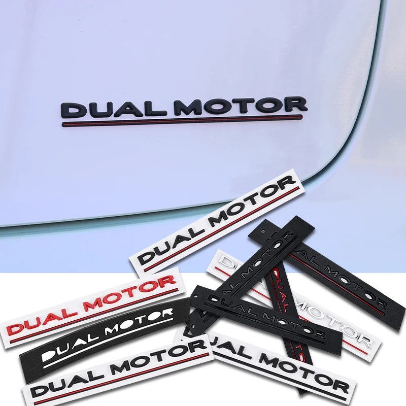 Фото 1 шт. 3D ABS хромированный черный логотип с красной линией, эмблема DUAL MOTOR, буквы, значок на багажник для Tesla 3 Y S X, аксессуары DUAL MOTOR №1