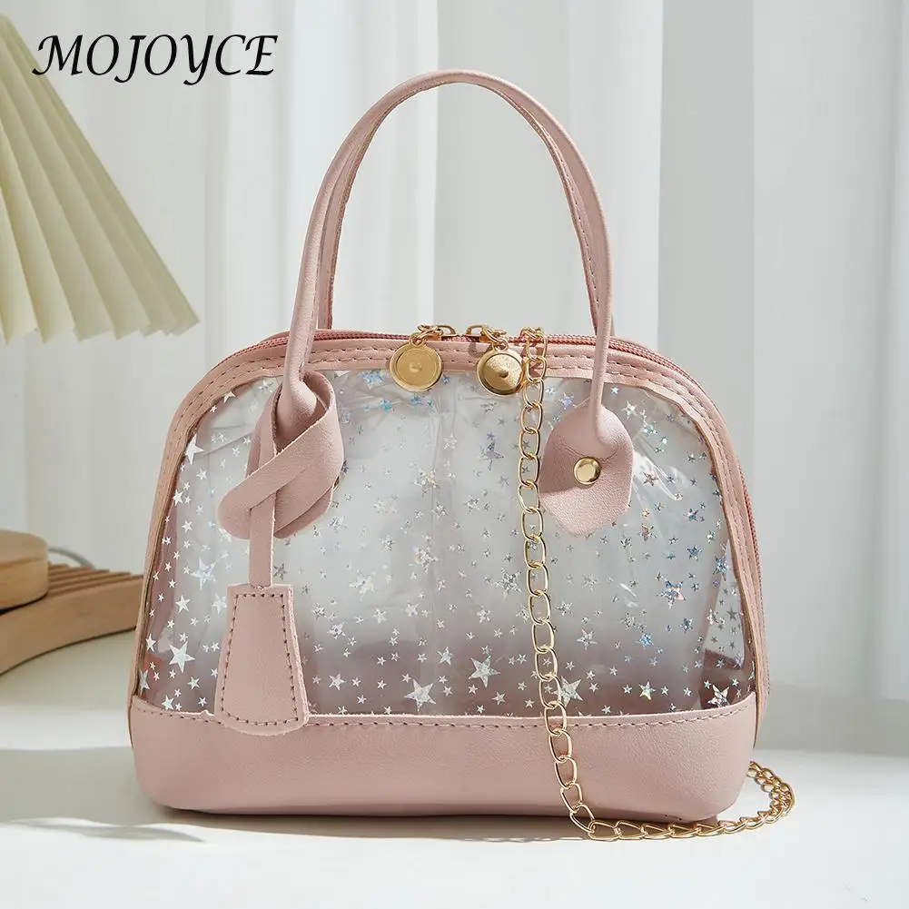 

Сумка-мессенджер женская прозрачная на цепочке, саквояж кросс-боди из ПВХ, ранец с принтом звезд, трендовая Сумочка на плечо, лето