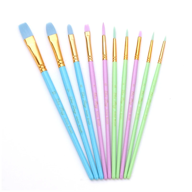 

10Pcs Artists Paintbrushes Flat Fine Pointed Tip Pro Watercolor Paint Brush Set E8BE