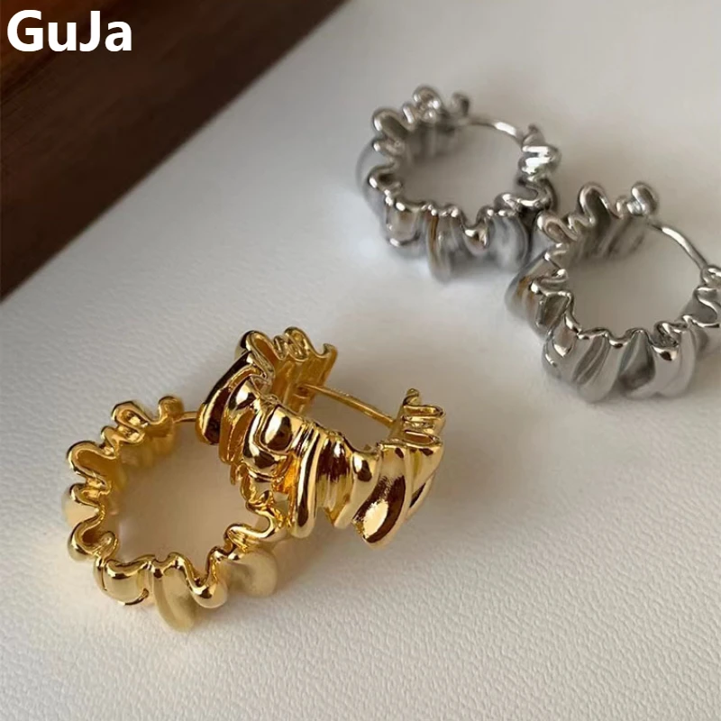 

Trendy Jewelry Irregular Metal Earrings For Women 2023 Trend New Retro Simple Temperament Light Luxury Design Ear Accessories