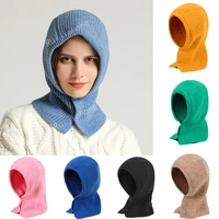 winter womans balaclava caps unisex knitted hooded neck collar cap beanie for men women hats keep face warmer windproof hood