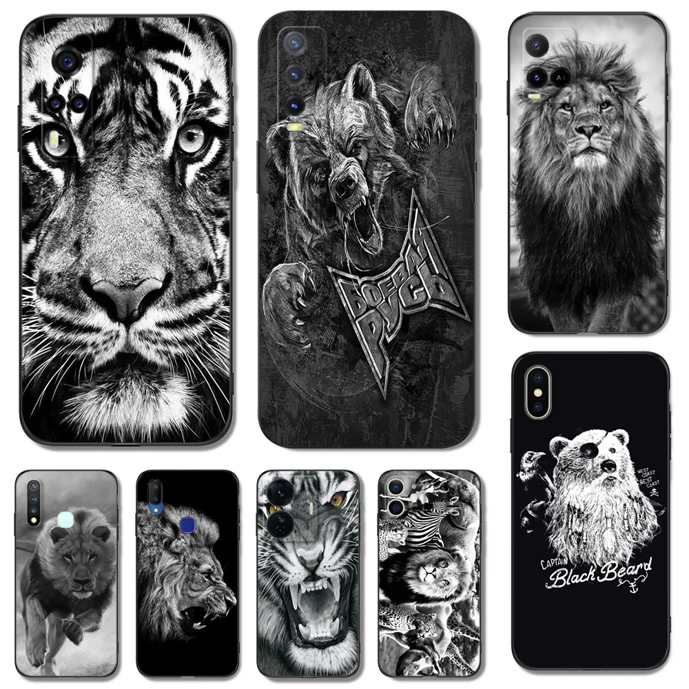 

Black Tpu Case For Vivo Y85 Y89 Y91C Y90 Y91i Y91 Y95 Y93 Y93S 5G Y83 T1X 4G Back Cover russian bear tiger lion